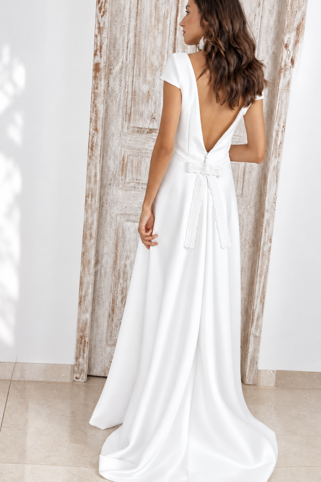 Robe de mariée longue Rose en mikado et tulle brodé, collection Idylle 2026 – Fabienne Alagama