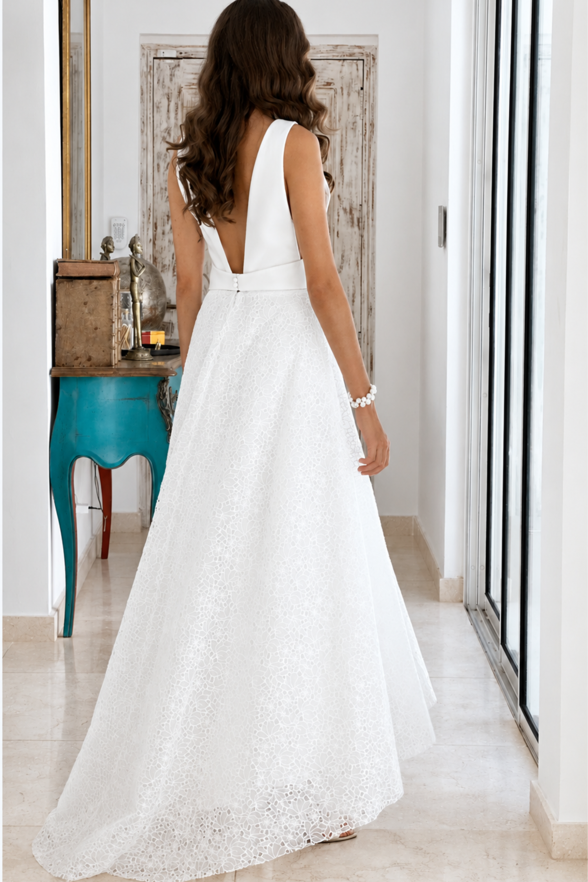 Robe de mariée longue Reese en mikado et tulle, collection Idylle 2026 – Fabienne Alagama